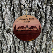 Worlds Best Sister Elk Battle - Cedar Ornament