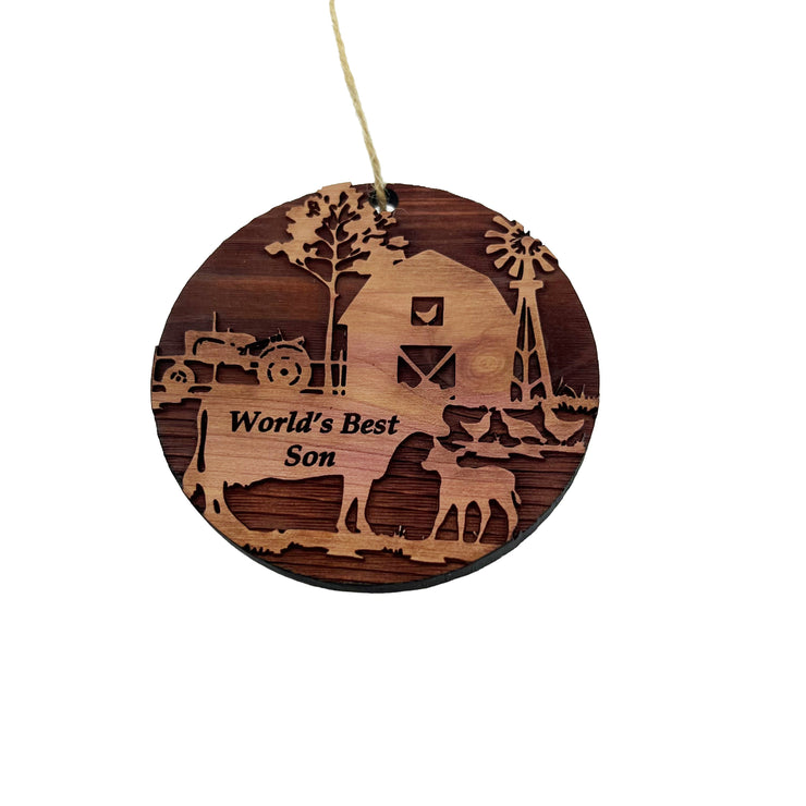 Worlds Best Son Farm Scene - Cedar Ornament