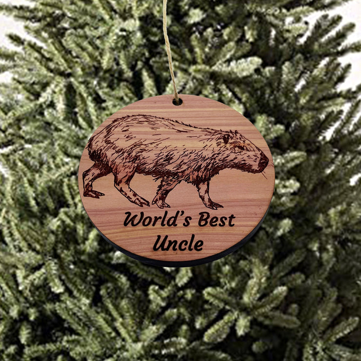Worlds Best Uncle Capybara - Cedar Ornament