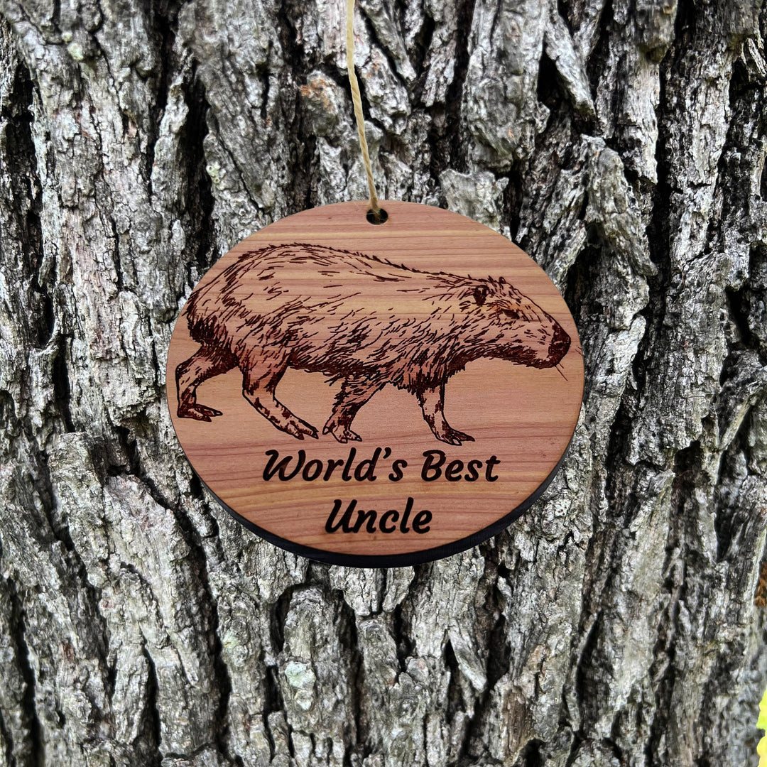 Worlds Best Uncle Capybara - Cedar Ornament Worlds Best Uncle Capybara - Cedar Ornament