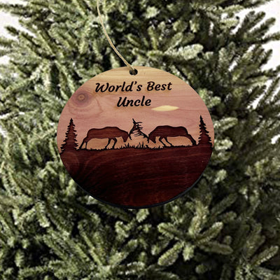 Worlds Best Uncle Elk Battle - Cedar Ornament