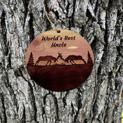 Worlds Best Uncle Elk Battle - Cedar Ornament