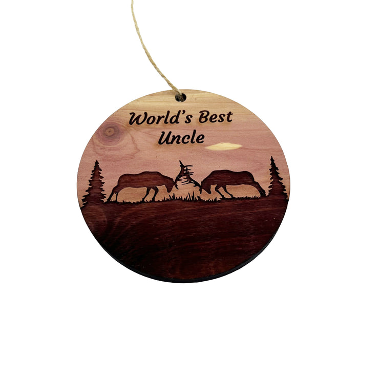 Worlds Best Uncle Elk Battle - Cedar Ornament