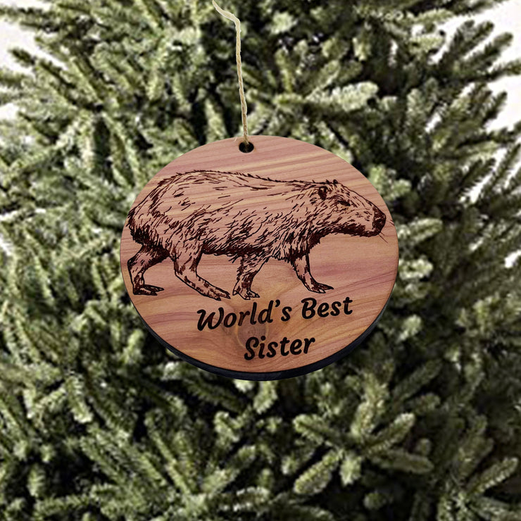 Worlds Best sister Capybara - Cedar Ornament