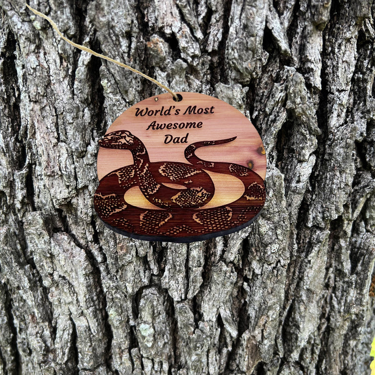 Worlds Most Awesome Dad Snake - Cedar Ornament