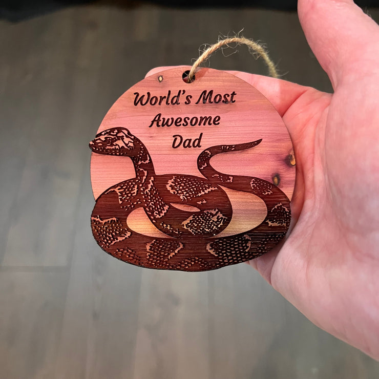 Worlds Most Awesome Dad Snake - Cedar Ornament