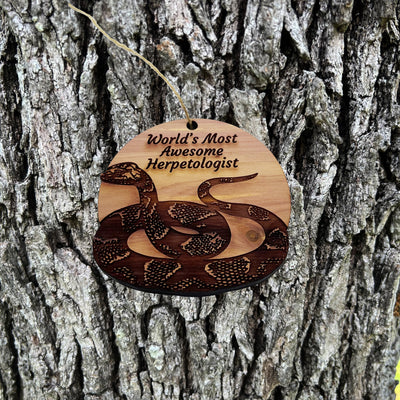 Worlds Most Awesome Herpetologist Snake - Cedar Ornament