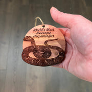 Worlds Most Awesome Herpetologist Snake - Cedar Ornament