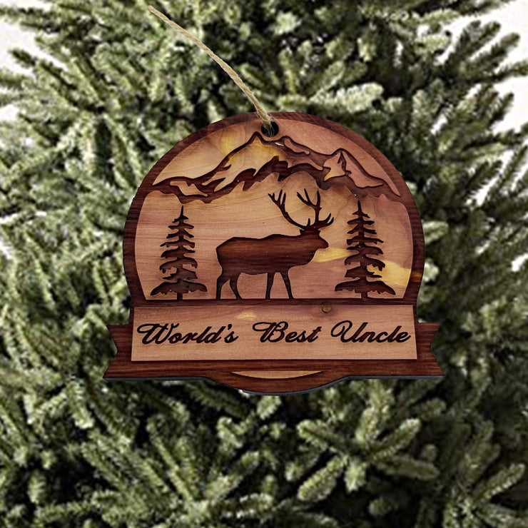 Worlds best Uncle ELK - Cedar Ornament