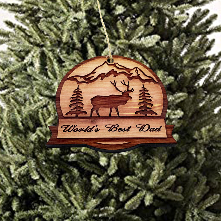 Worlds best dad ELK - Cedar Ornament