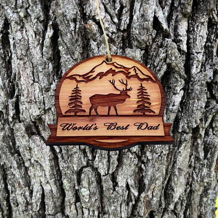 Worlds best dad ELK - Cedar Ornament