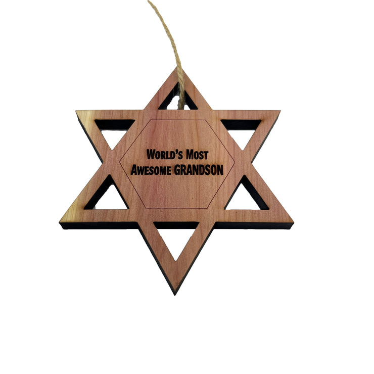 Worlds most awesome Grandson Star of David - Cedar Ornament