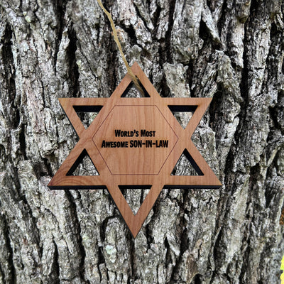 Worlds most awesome Son-in-Law Star of David - Cedar Ornament