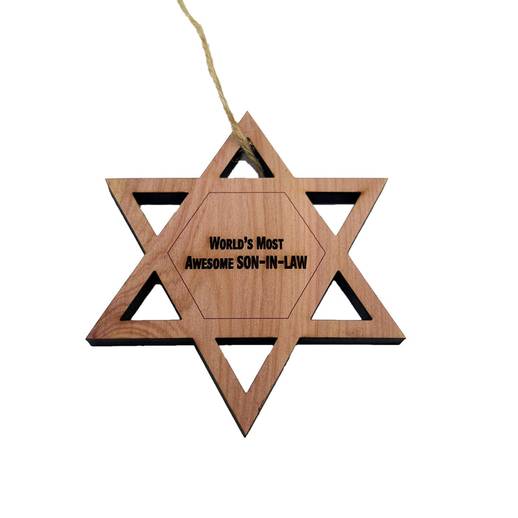 Worlds most awesome Son-in-Law Star of David - Cedar Ornament