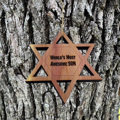Worlds most awesome Son Star of David - Cedar Ornament