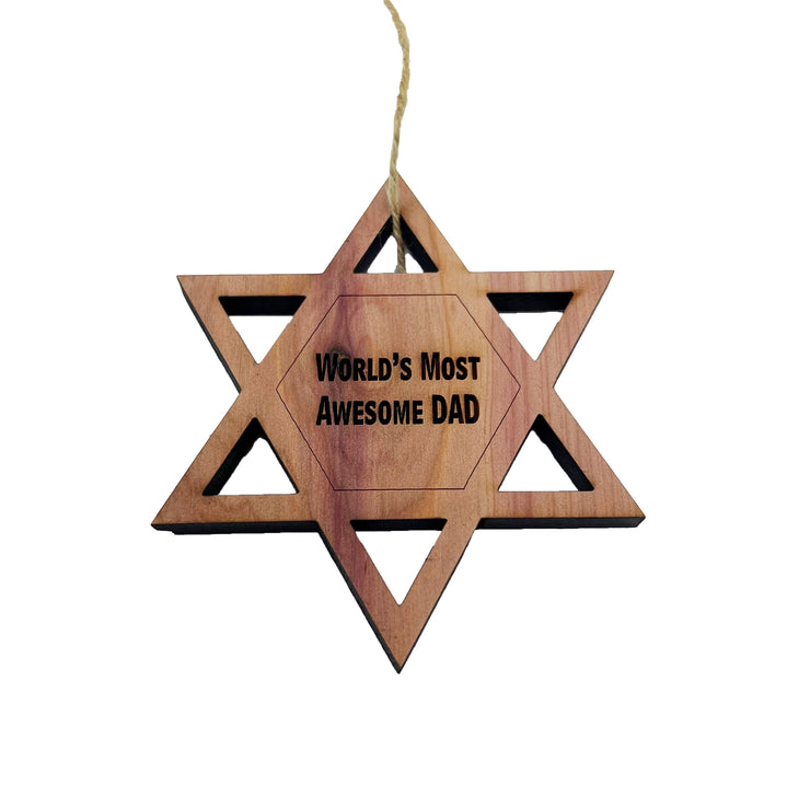 Worlds most awesome dad Star of David - Cedar Ornament