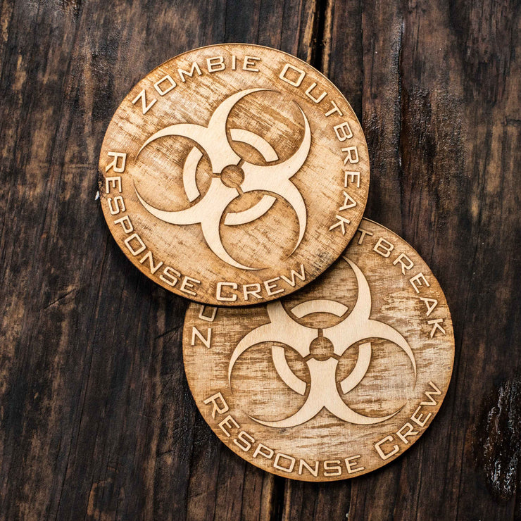 Zombie Outbreak Response Crew Coaster Set of two 4x4in Raw Wood
