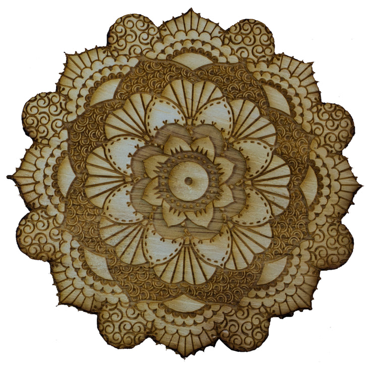 Henna Flower Raw Wood Coaster/Disc qty 1