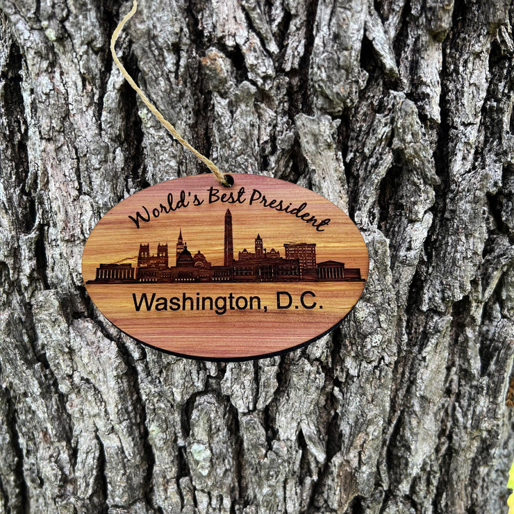 worlds Best President Washington DC  - Cedar Ornament