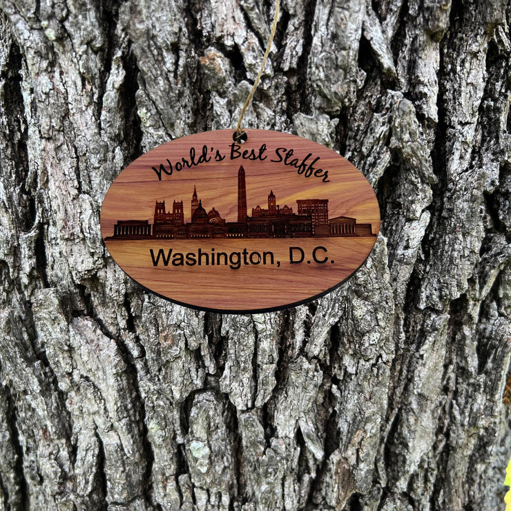 worlds Best Staffer Washington DC  - Cedar Ornament
